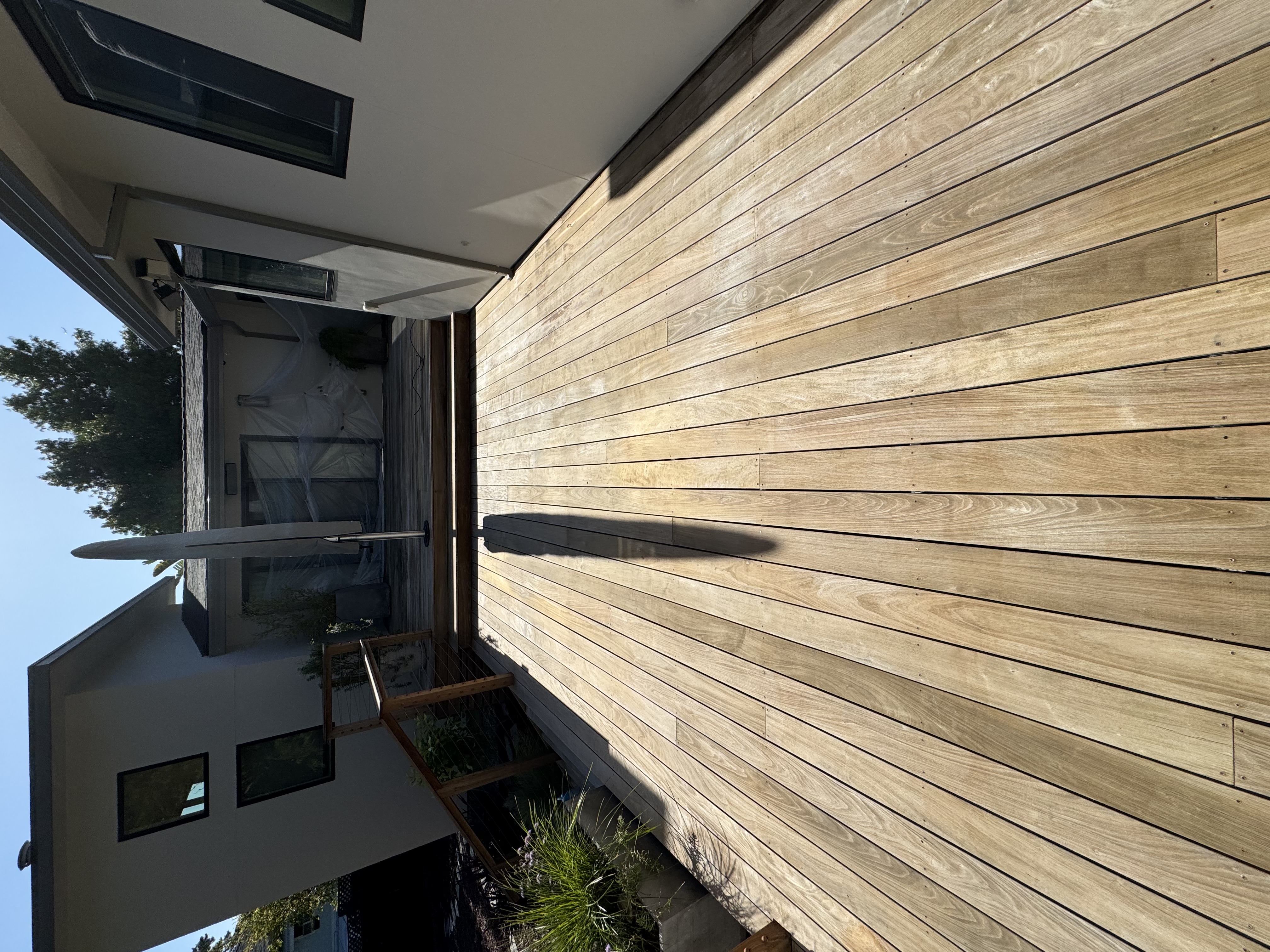 After cleaning — Los Gatos ipe deck grey oxidation removed, wood grain visible